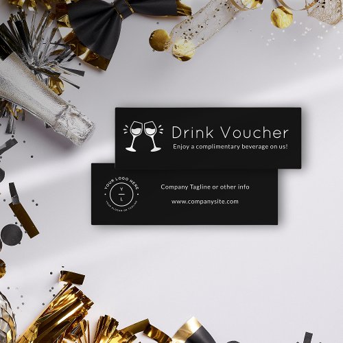 Modern Event Business Logo Black Drink Voucher Mini Business Card