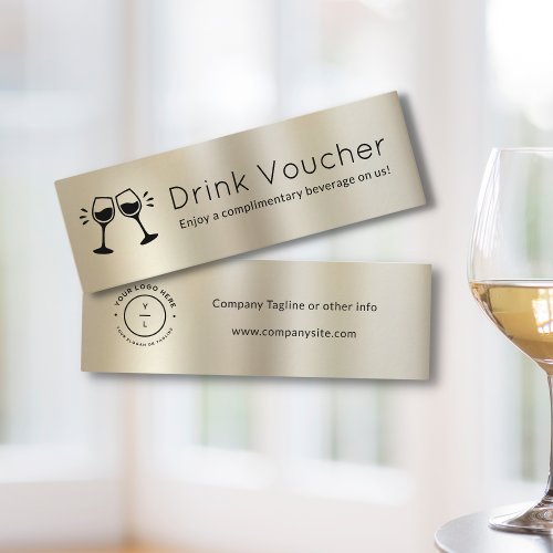 Modern Event Business Logo Gold Drink Voucher Mini Business Card