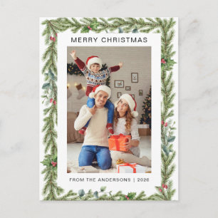 Modern Evergreen Pine and Eucalyptus Wreath Christ Holiday Postcard