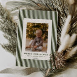Modern Evergreen Pinstripe Christmas Family Photo Holiday Card<br><div class="desc">This minimal and modern family photo card features simple pinstripe elements,  serif typography and a dark evergreen color way. Send your holiday love in classic traditional style with this adorable photo collage holiday card.</div>