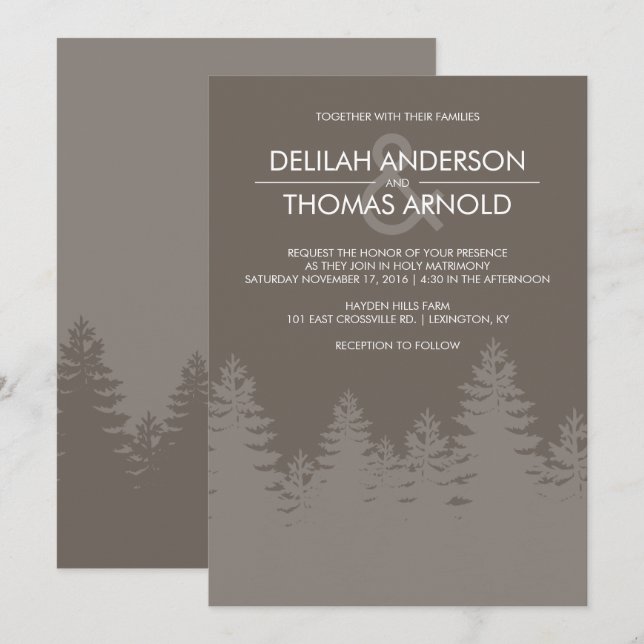 Modern Evergreen Tree Silhouette Winter Wedding Invitation (Front/Back)