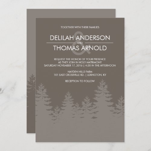 Modern Evergreen Tree Silhouette Winter Wedding Invitation