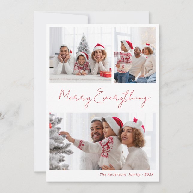 Modern Everything Christmas Red Photo Holiday Card (Front)