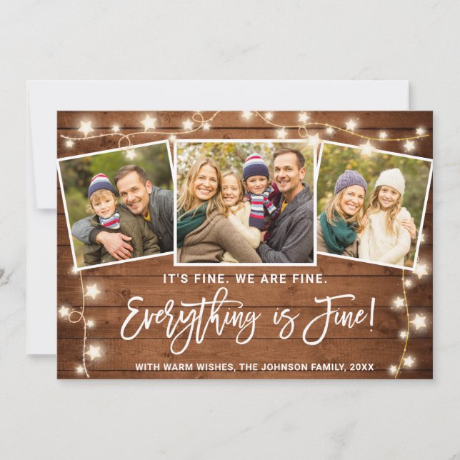 Modern Everything is Fine Christmas 3 Photo Holiday Card (Front)