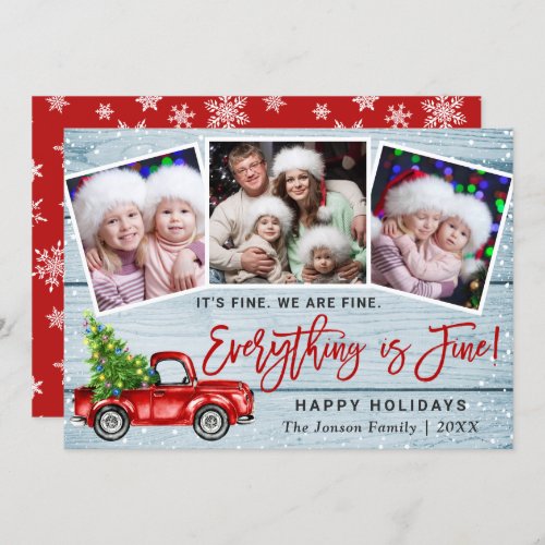 Modern Everything is Fine Christmas 3 Photo Holiday Card