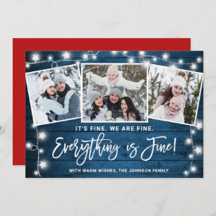Modern Everything is Fine Christmas 3 Photo Holiday Card