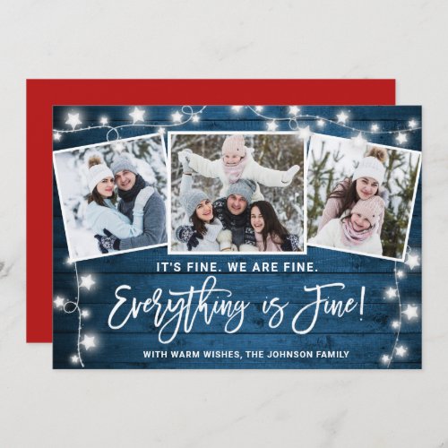 Modern Everything is Fine Christmas 3 Photo Holiday Card