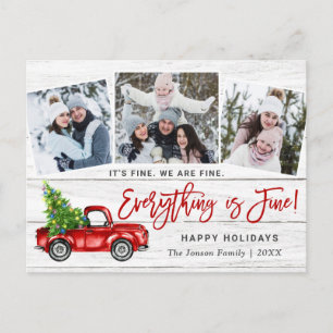 Modern Everything is Fine Christmas 3 Photo Postcard