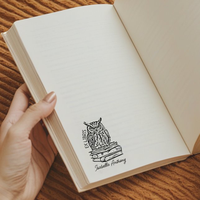 Modern Ex Libris Owl Bookplate Rubber Stamp (Creator Uploaded)