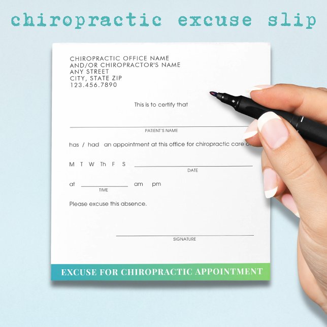 Modern Excuse Slip Chiropractic Appointment Notepad (Creator Uploaded)