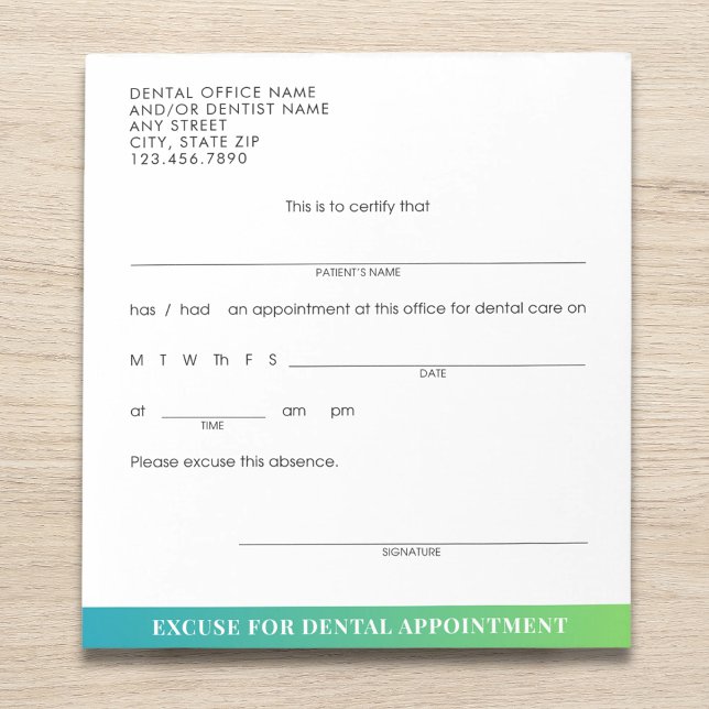 Modern Excuse Slip Dental Appointment Custom Notepad (Creator Uploaded)