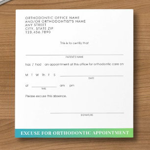 Modern Excuse Slip Orthodontic Dental Appointment Notepad