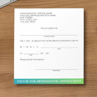 Modern Excuse Slip Orthodontic Dental Appointment Notepad