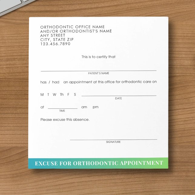 Modern Excuse Slip Orthodontic Dental Appointment Notepad (Creator Uploaded)