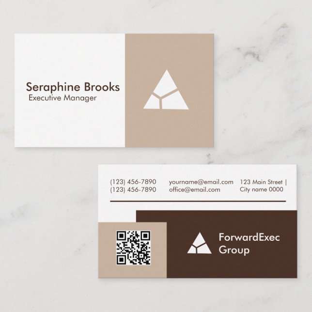 Modern Executive Beige Brown Managers Elegant Business Card (Front/Back)