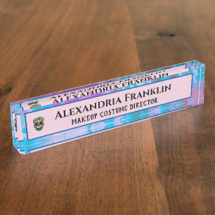 Modern Executive Director Pink Abstract Watercolor Desk Name Plate