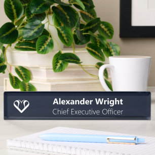 Modern Executive Navy Blue Acrylic Desk Name Plate