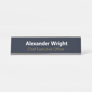 Modern Executive Navy Blue & Gold Desk Name Plate
