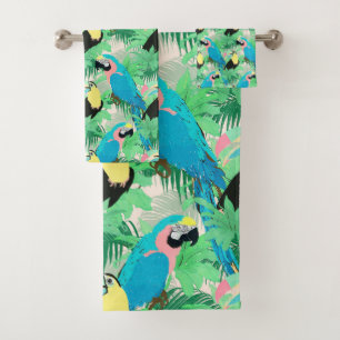 Modern Exotic Birds & Foliage Tropical Design Bath Towel Set