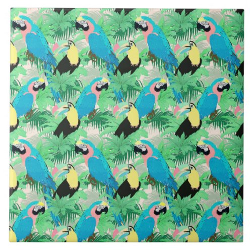 Modern Exotic Birds  Foliage Tropical Design Ceramic Tile