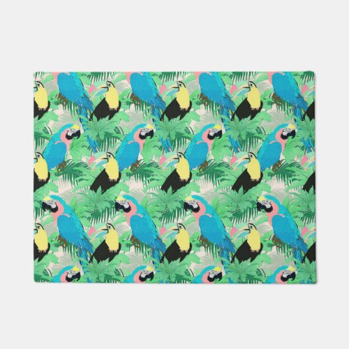 Modern Exotic Birds  Foliage Tropical Design Doormat