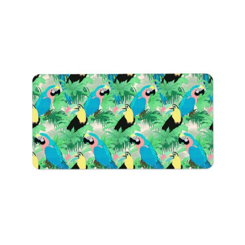 Modern Exotic Birds  Foliage Tropical Design Label