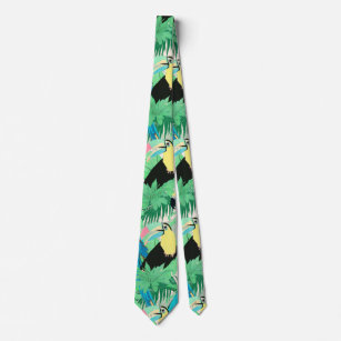 Modern Exotic Birds & Foliage Tropical Design Neck Tie