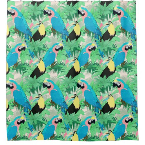 Modern Exotic Birds  Foliage Tropical Design Shower Curtain