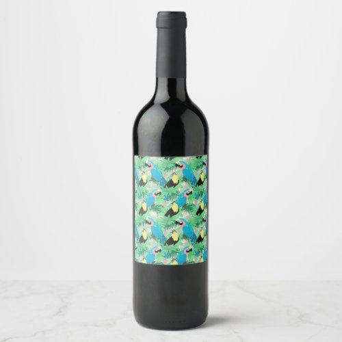 Modern Exotic Birds  Foliage Tropical Design Wine Label