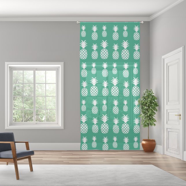 Modern Exotic Green White Pineapple Pattern  Sheer Curtains (Wide)