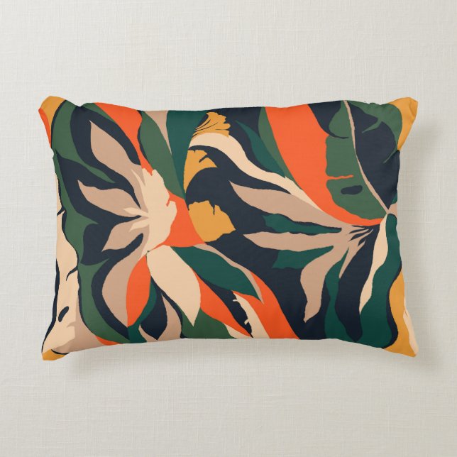 Modern exotic jungle plants illustration pattern.  accent pillow (Front)