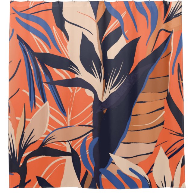 Modern exotic jungle plants illustration pattern.  shower curtain (Front)