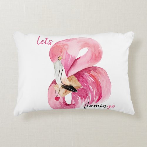 Modern Exotic Pink Lets Flamingo Watercolor  Accent Pillow