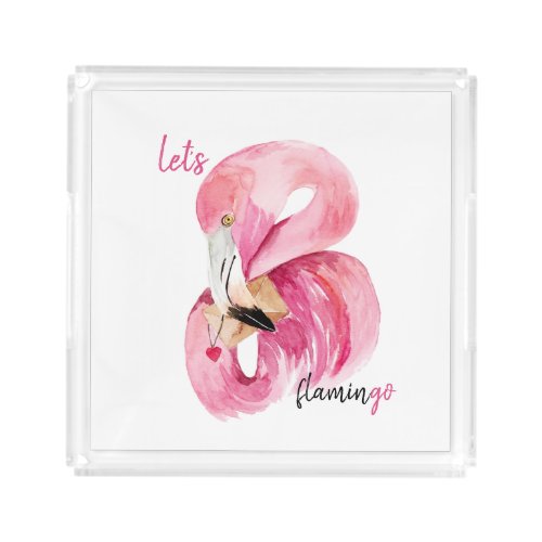 Modern Exotic Pink Lets Flamingo Watercolor Acrylic Tray