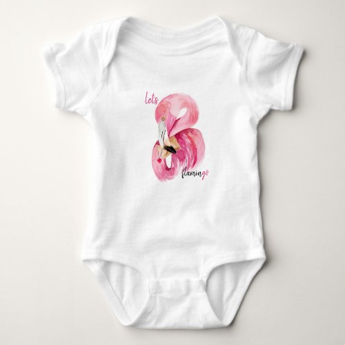Modern Exotic Pink Lets Flamingo Watercolor  Baby Bodysuit