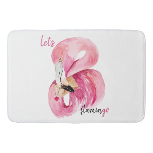 Modern Exotic Pink Let's Flamingo Watercolor  Bath Mat