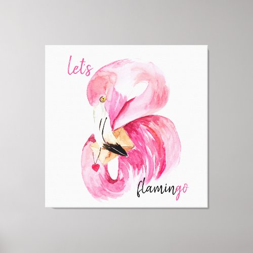 Modern Exotic Pink Lets Flamingo Watercolor   Canvas Print