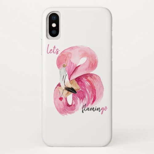 Modern Exotic Pink Lets Flamingo Watercolor  iPhone XS Case