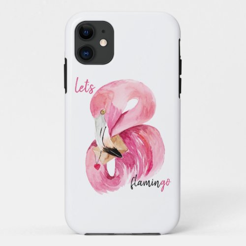 Modern Exotic Pink Lets Flamingo Watercolor  iPhone 11 Case