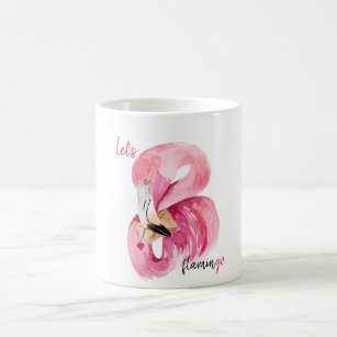 Modern Exotic Pink Let's Flamingo Watercolor  Coffee Mug