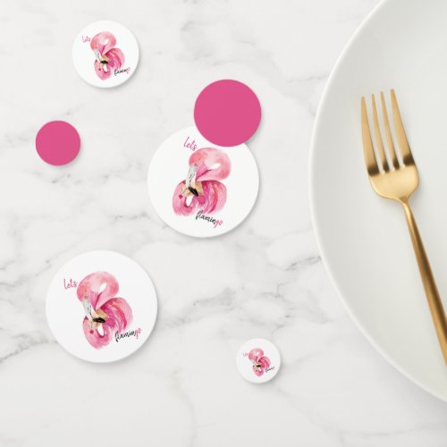 Modern Exotic Pink Lets Flamingo Watercolor  Confetti