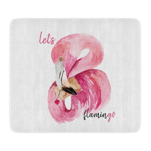 Modern Exotic Pink Lets Flamingo Watercolor  Cutting Board