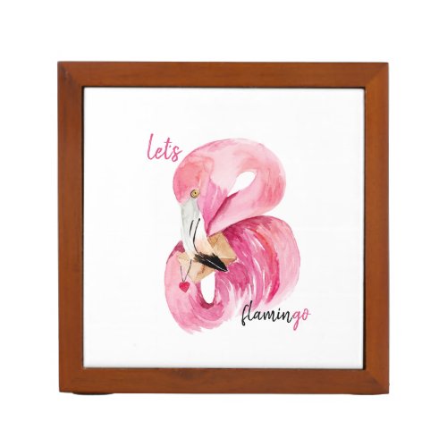 Modern Exotic Pink Lets Flamingo Watercolor  Desk Organizer