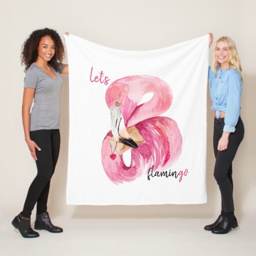 Modern Exotic Pink Lets Flamingo Watercolor  Fleece Blanket