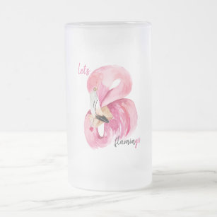 Modern Exotic Pink Let's Flamingo Watercolor  Frosted Glass Beer Mug