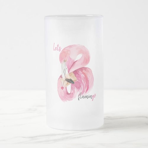 Modern Exotic Pink Lets Flamingo Watercolor  Frosted Glass Beer Mug