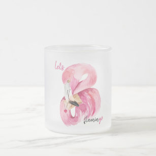Modern Exotic Pink Let's Flamingo Watercolor Frosted Glass Coffee Mug