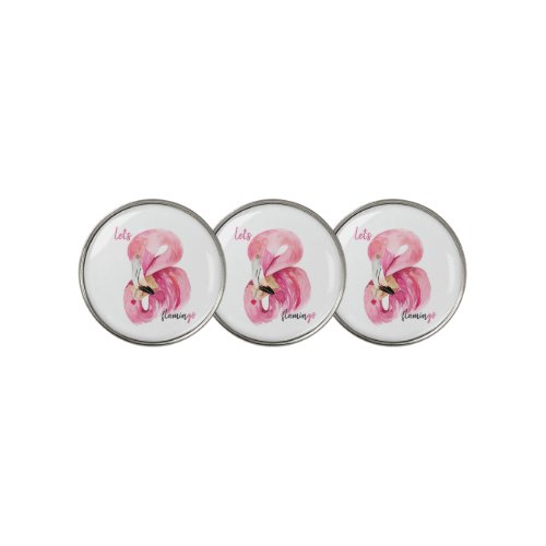 Modern Exotic Pink Lets Flamingo Watercolor  Golf Ball Marker