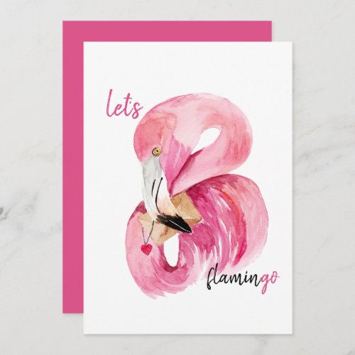 Modern Exotic Pink Lets Flamingo Watercolor  Holiday Card