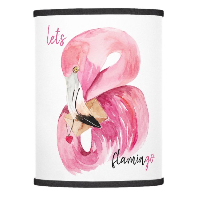 Modern Exotic Pink Let's Flamingo Watercolor  Lamp Shade (Front)